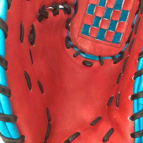 B-lINK 硬式グローブ レッド×スカイブルー 小指2本入れ ケース付 ファーストミット 左投げ用