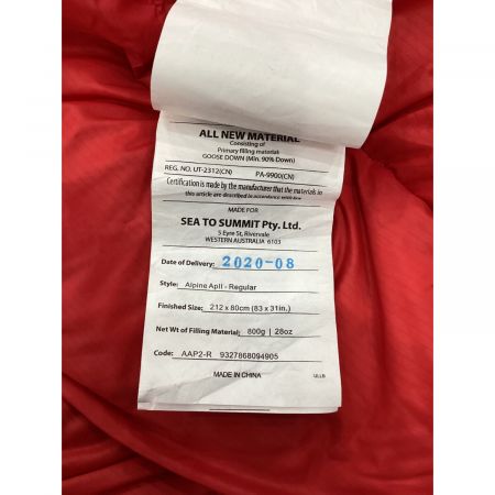 SEA TO SUMMIT (シートゥサミット) マミー型シュラフ レッド Alpine Ap