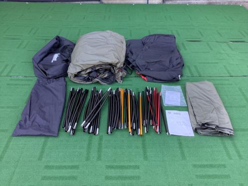 OGAWA (オガワ) ツールームテント 土ヨゴレ有 オリーブ ソレスト 約600×370×210㎝ 4～6人用 程度B 程度A スカートあり ハンマーなし/説明書あり