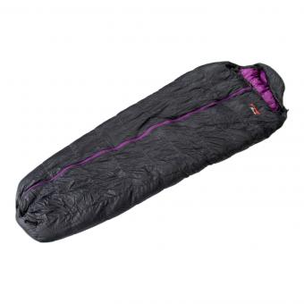 NANGA (ナンガ) マミー型シュラフ(ダウン) ブラック×パープル/純正ケース欠品/非純正ケース（ロゴス）付/センタージップ オーロラライト450DX 【春～秋用】 Sサイズ