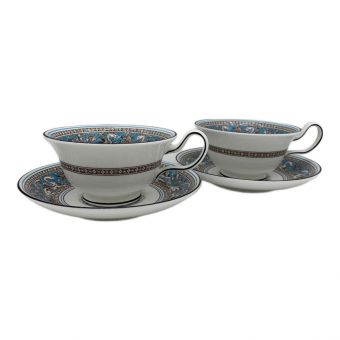 Wedgwood (ウェッジウッド) カップ&ソーサー ピオニー フロレンティーン・ターコイズ 2Pセット