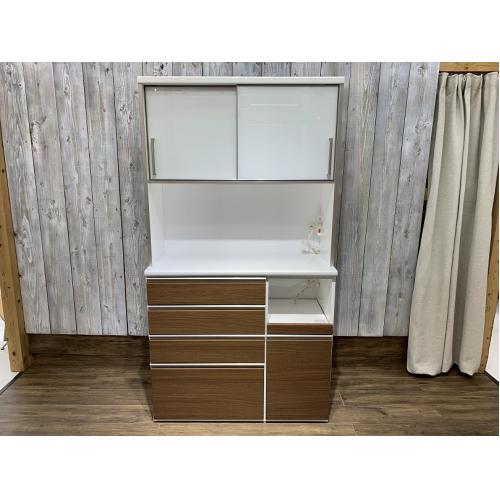 サンモア レンジボード ホワイト×ブラウン 2枚扉 キッチンボード