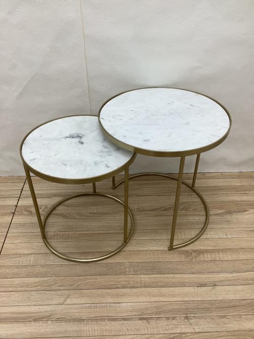 ZARA HOME (ザラホーム) ネストテーブル ホワイト×ゴールド 2点セット 大理石