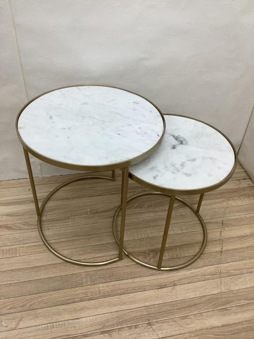 ZARA HOME (ザラホーム) ネストテーブル ホワイト×ゴールド 2点セット 大理石