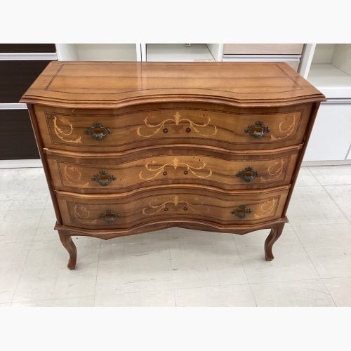 3段チェスト ブラウン 象嵌 猫脚