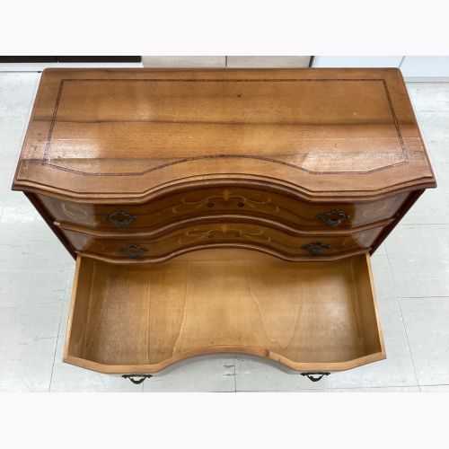 3段チェスト ブラウン 象嵌 猫脚