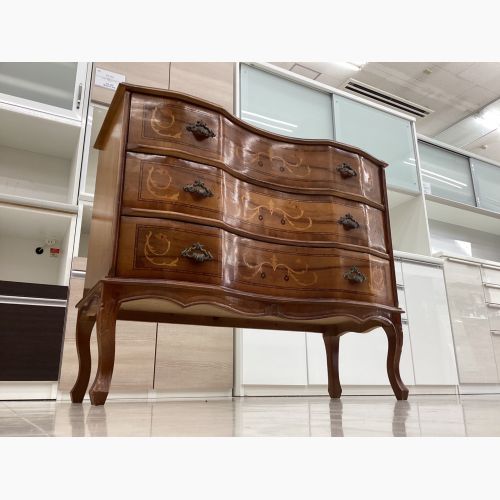 3段チェスト ブラウン 象嵌 猫脚