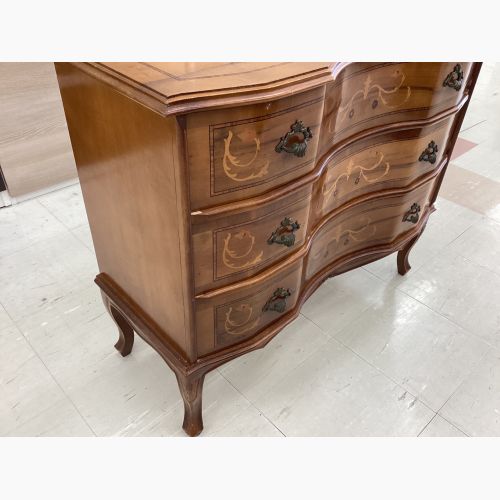 3段チェスト ブラウン 象嵌 猫脚