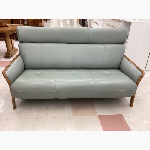 浜本工芸 (ハマモトコウゲイ) 3人掛けソファー グリーン 総革