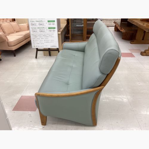 浜本工芸 (ハマモトコウゲイ) 3人掛けソファー グリーン 総革