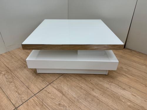 HOBANG センターテーブル ホワイト×シルバー  回転式/ガラス天板 幅80㎝