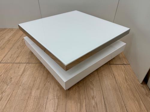 HOBANG センターテーブル ホワイト×シルバー  回転式/ガラス天板 幅80㎝