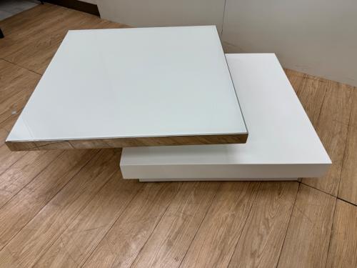 HOBANG センターテーブル ホワイト×シルバー  回転式/ガラス天板 幅80㎝