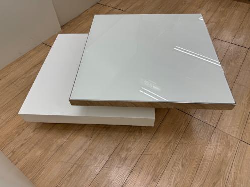 HOBANG センターテーブル ホワイト×シルバー  回転式/ガラス天板 幅80㎝