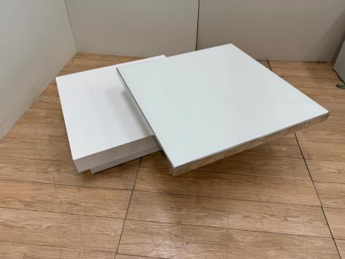 HOBANG センターテーブル ホワイト×シルバー  回転式/ガラス天板 幅80㎝