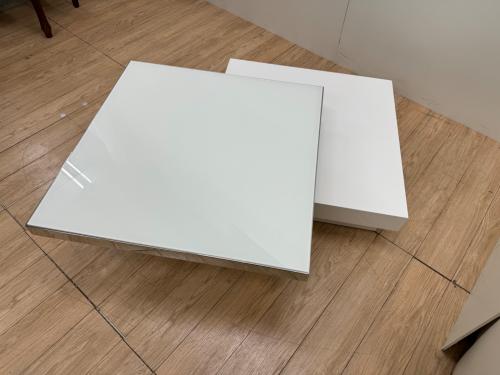 HOBANG センターテーブル ホワイト×シルバー  回転式/ガラス天板 幅80㎝