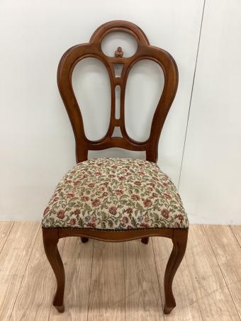 ダイニングチェアー 花柄/ブラウン アンティーク調チェア 木製/布張り