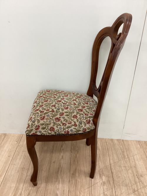 ダイニングチェアー 花柄/ブラウン アンティーク調チェア 木製/布張り