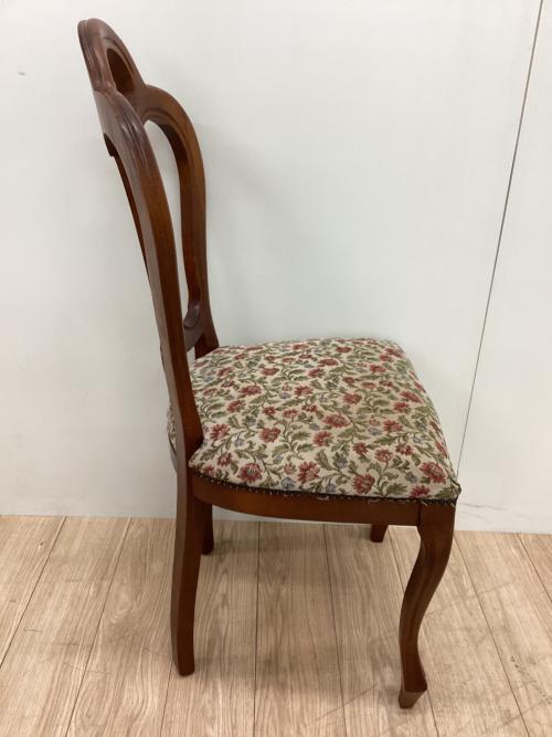 ダイニングチェアー 花柄/ブラウン アンティーク調チェア 木製/布張り
