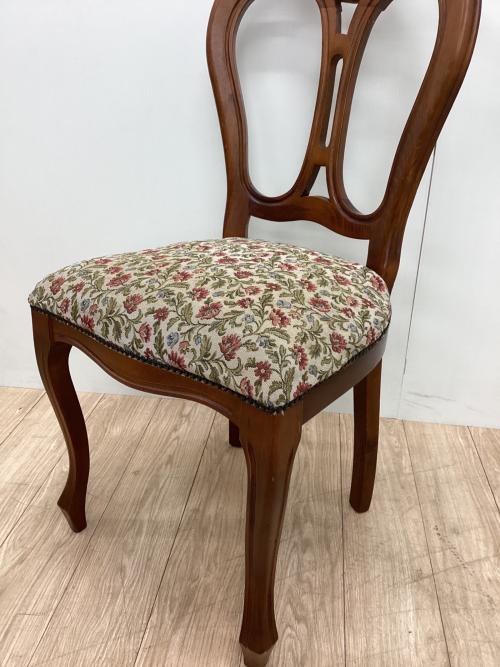 ダイニングチェアー 花柄/ブラウン アンティーク調チェア 木製/布張り
