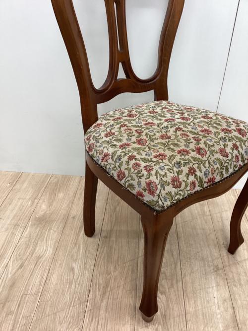 ダイニングチェアー 花柄/ブラウン アンティーク調チェア 木製/布張り