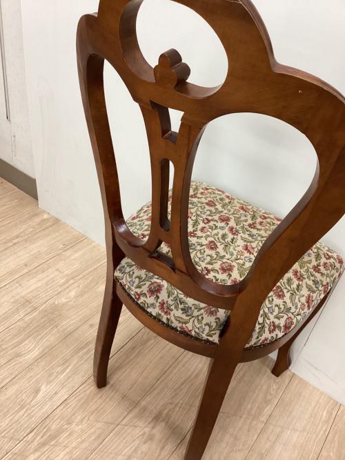 ダイニングチェアー 花柄/ブラウン アンティーク調チェア 木製/布張り