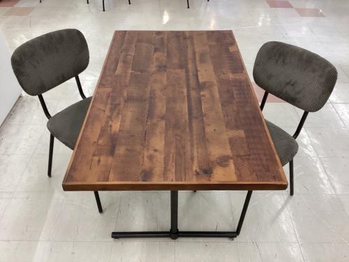 Knot antiques (ノットアンティークス) ダイニング3点セット ブラウン×グレー×ブラック パイン古材×コーデュロイ フラッグ/ペッパー 幅120㎝