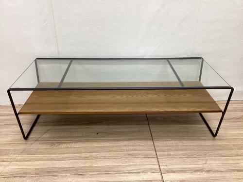 a.depeche (アデペシュ) センターテーブル ブラウン×ブラック ガラス天板×アッシュ材×スチール socph(ソコフ) 幅120㎝