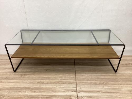 a.depeche (アデペシュ) センターテーブル ブラウン×ブラック ガラス天板×アッシュ材×スチール socph(ソコフ) 幅120㎝