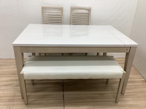 シギヤマ家具 (シギヤマ) ダイニング4点セット ホワイト エクステンション式 アビー130 幅130㎝