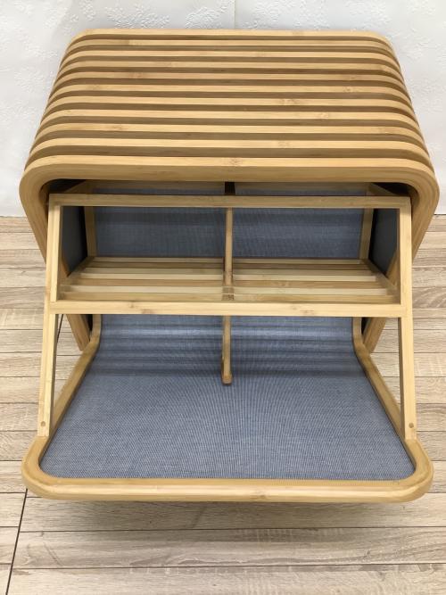Gudee シューズボックス ナチュラル×グレー 収納付き玄関ベンチ 竹×ファブリック TOLIN