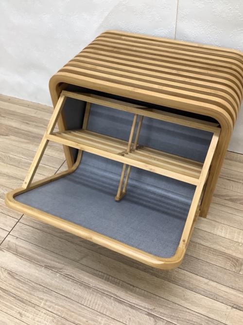 Gudee シューズボックス ナチュラル×グレー 収納付き玄関ベンチ 竹×ファブリック TOLIN