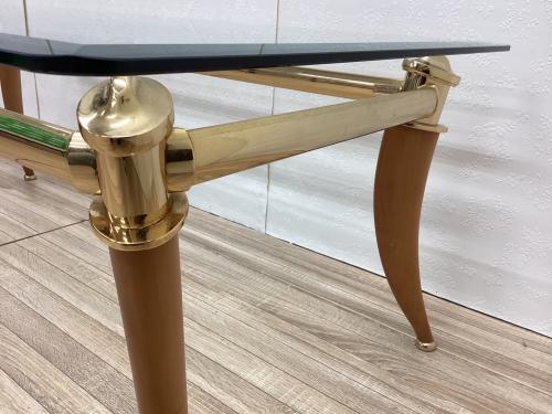 ローテーブル ゴールド×ナチュラル アンティーク調 ガラス天板 ガラス