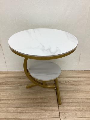 ラウンドサイドテーブル ホワイト×ゴールド 2段