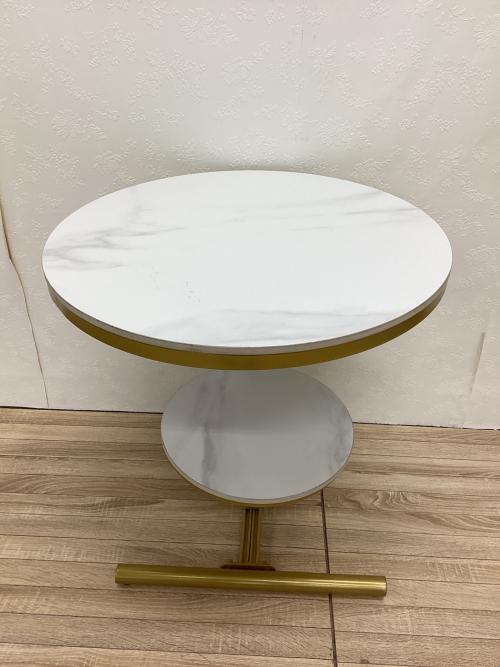 ラウンドサイドテーブル ホワイト×ゴールド 2段