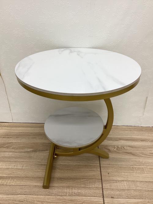 ラウンドサイドテーブル ホワイト×ゴールド 2段