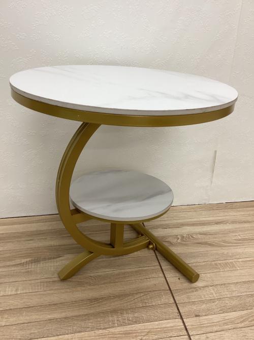 ラウンドサイドテーブル ホワイト×ゴールド 2段