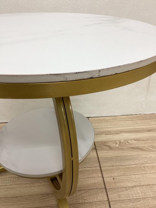 ラウンドサイドテーブル ホワイト×ゴールド 2段