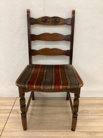 karimoku (カリモク) ダイニングチェアー ブラウン×レッド 木製 ストライプ/昭和レトロ