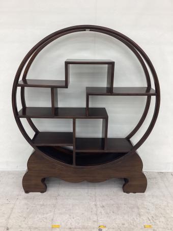 中国茶器 飾り棚 ブラウン 円形 木製