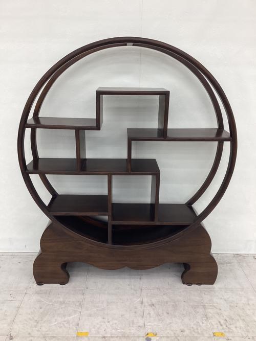 中国茶器 飾り棚 ブラウン 円形 木製