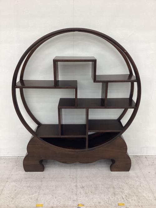 中国茶器 飾り棚 ブラウン 円形 木製
