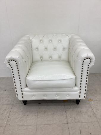 VINCENT (ヴィンセント) 1人掛けソファー ホワイト 合皮 チェスターフィールド