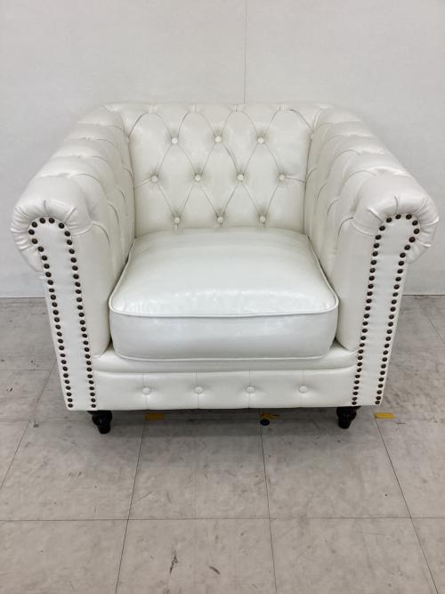 VINCENT (ヴィンセント) 1人掛けソファー ホワイト 合皮 チェスターフィールド