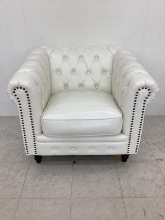 VINCENT (ヴィンセント) 1人掛けソファー ホワイト 合皮 チェスターフィールド