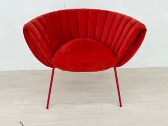Abita Style ラウンジチェアー レッド ミッドセンチュリーデザイン ファブリック