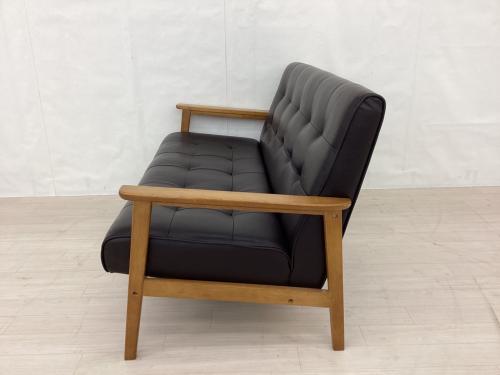 2人掛けソファー ブラウン×ダークブラウン 木製フレーム 2人掛け 合皮×木製