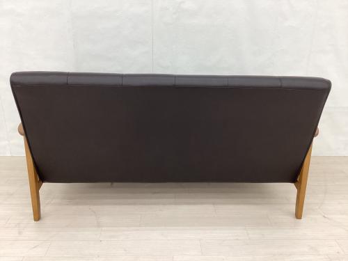 2人掛けソファー ブラウン×ダークブラウン 木製フレーム 2人掛け 合皮×木製