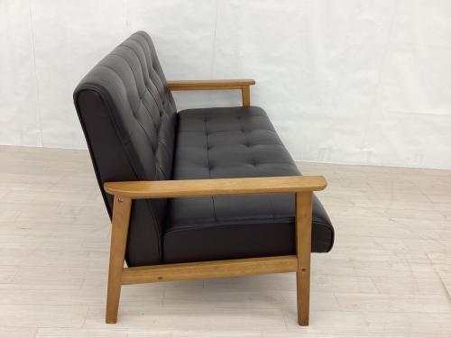 2人掛けソファー ブラウン×ダークブラウン 木製フレーム 2人掛け 合皮×木製