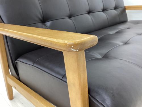 2人掛けソファー ブラウン×ダークブラウン 木製フレーム 2人掛け 合皮×木製